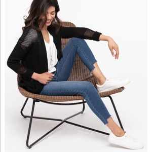 M & XL Black Pointelle Detail Open Cardigan